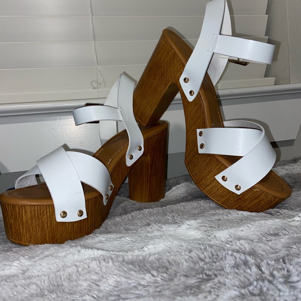 Wooden and White heels